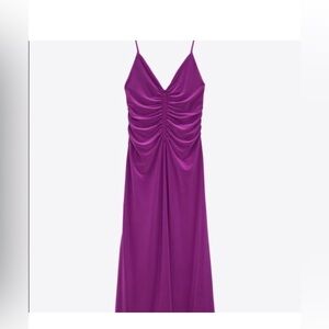 Zara  Purple Ruched midi Dress